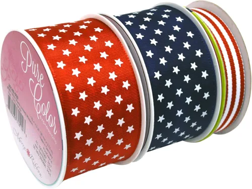 Miniatura 8 de Morex Ribbon Carrete de cinta de satén con alambre de estrellas y rayas, 2-1/2 pulgadas por 3 yardas, rojo/blanco/azul Estrellas y rayas con cable