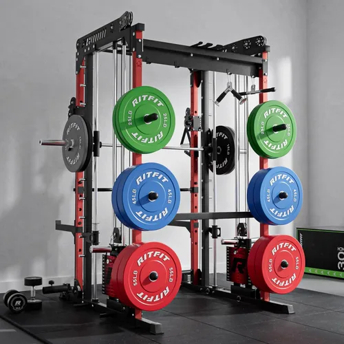 Miniatura 8 de RitFit Paquete de máquina M1 Pro Smith, jaula de potencia todo en uno con juego de pilas de pesas, incluye sistema LAT Pulldown y cable cruzado