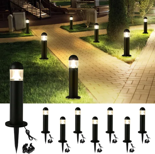Miniatura 14 de 2 paquetes de luces de paisaje de bajo voltaje para caminos, luz de bolardo LED de 12V IP67 impermeable, luces cableadas para entrada al aire libre