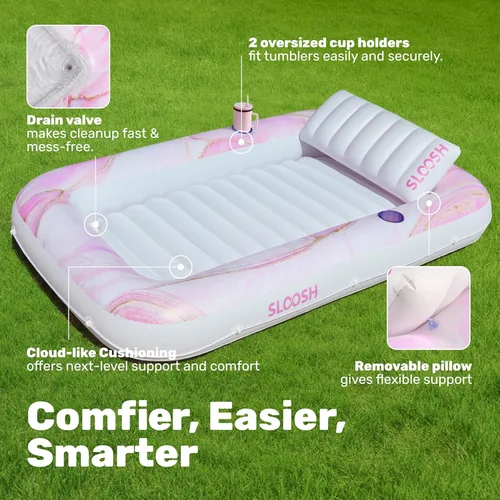 Miniatura 4 de SLOOSH Inflatable Tanning Pool Lounger Float, 70" x 46" Pool Floats Adult with Pillow, 4 in 1 Suntan Tub Raft Floatie,Sunbathing Bed Lounge for