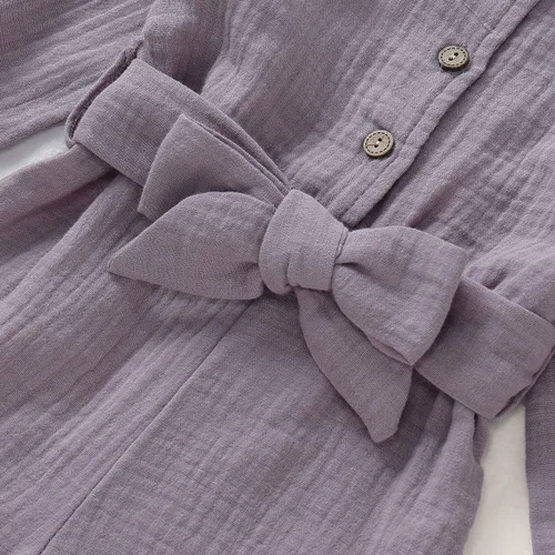 Miniatura 4 de Karuedoo Mameluco básico de algodón y lino de manga corta para niña, con pantalones largos, para otoño e invierno