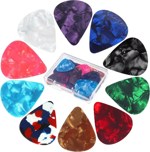 Miniatura 8 de 60 piezas de púas para guitarra, 3 diferentes grosores de púas de celuloide coloridas con arte abstracto para bajo, eléctrica, acústica. Regalos