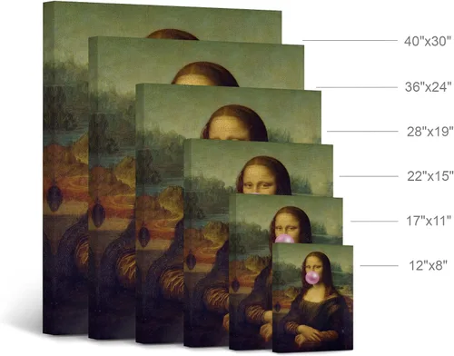 Miniatura 4 de Smile Art Design Obra maestra de Leonardo Da Vinci Mona Lisa - Lienzo impreso en lienzo con diseño de chicles rosados, pinturas famosas, arte