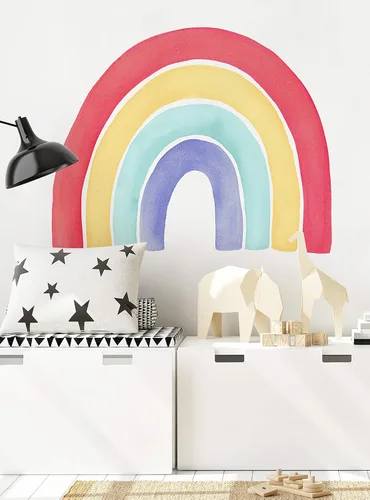 Miniatura 7 de Vinilo adhesivo para pared, diseño de acuarela, arcoíris, despegar y pegar (pequeño, 29.5 pulgadas de ancho x 24 pulgadas de alto, coral)