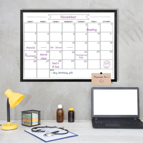 Miniatura 4 de Pizarra blanca de calendario mensual de borrado en seco, pizarra blanca magnética para pared, tablero colgante para oficina, escuela en casa, Negro