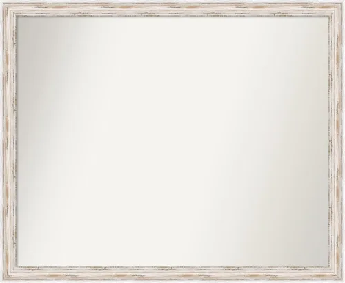Miniatura 477 de Amanti Art Espejo de baño blanco para sobre el fregadero, 30 x 35 pulgadas, espejo de tocador rectangular estrecho de Eva de oro blanco, marco