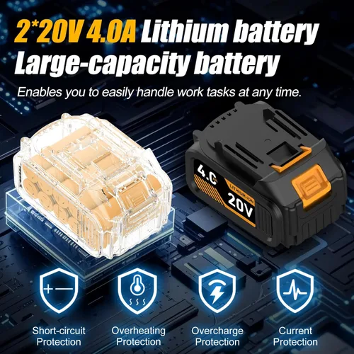Miniatura 3 de Llave de impacto sin escobillas de 1/2 pulgada 750N.m (553 pies-libras) Pistola de impacto de alto par de 20 V con batería de 2 x 4.0 AH y cargador