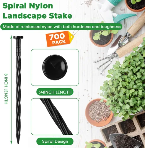 Miniatura 2 de Jetec 150 clavos de plástico negro de 8 pulgadas para bordes de paisaje, anclaje en espiral, clavos de jardín para adoquines, barreras de malezas