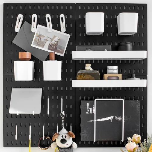 Kit de tablero de clavijas montado en la pared, panel organizador de 25.2 x 25.2 pulgadas, instalación grande, rentable y sin clavos, color negro