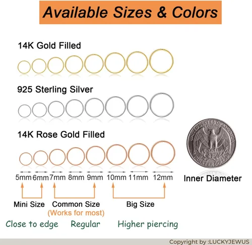 Miniatura 30 de Small Gold or Sterling Silver Huggie Hoop Earrings for Women Cartilage Nose Helix Tragus