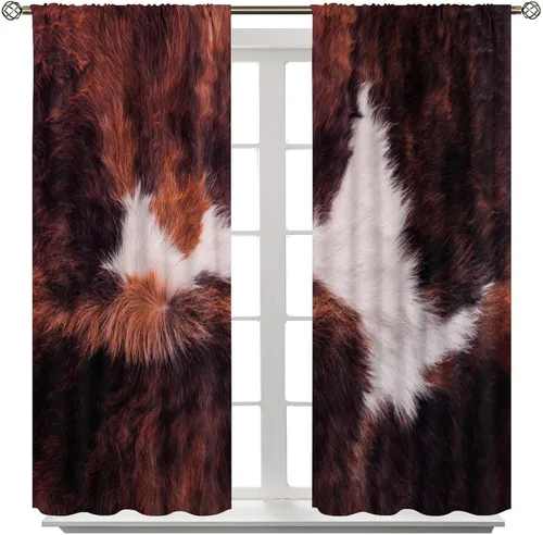 Miniatura 8 de Cortinas con estampado de piel de vaca, cortinas de piel de granja occidental, cortinas rústicas de granja de vaca marrón y blanca para niños, Piel
