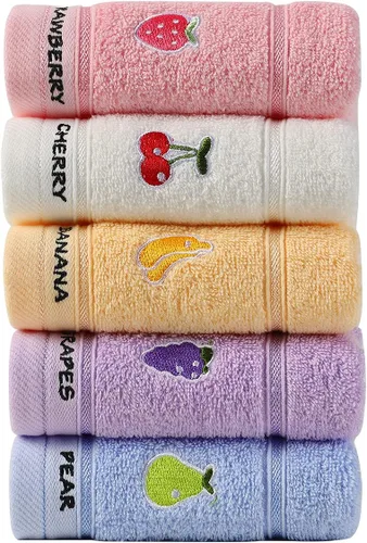 Toallas faciales 100% de algodón para niños, toallas de mano y toallas para los dedos para baño, juego de toallas bordadas con bonito patrón de