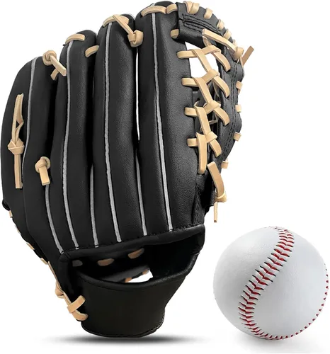 Miniatura 10 de Guante de béisbol, guante de sóftbol, guante de atrapador, cómodo guante de sóftbol y béisbol para niños, jóvenes, adultos, deportes y béisbol Negro