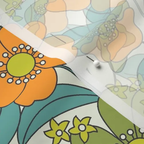 Miniatura 5 de Spoonflower Tela – 70S floral naranja retro divertido hippie medio verde oliva verde azulado vintage impreso en tela de gasa cuarto gordo – costura