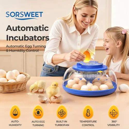 Miniatura 10 de 18 incubadoras de huevos para incubar huevos, vista de 360° con volteo automático de huevos y control de humedad, ovoscopio integrado para incubar