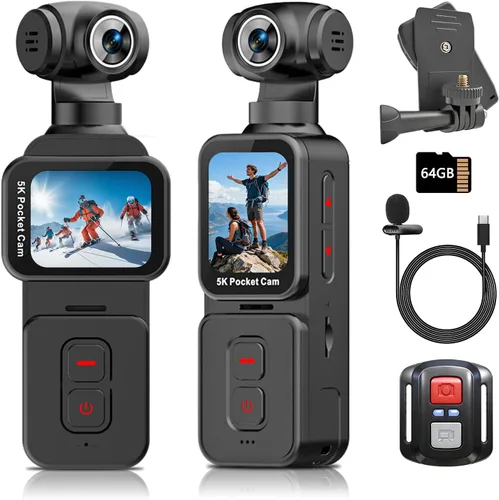 Cámara Vlogging con lente giratoria motorizada de 270° y seguimiento facial, cámara corporal POV portátil 5K para creadores solos y viajes,