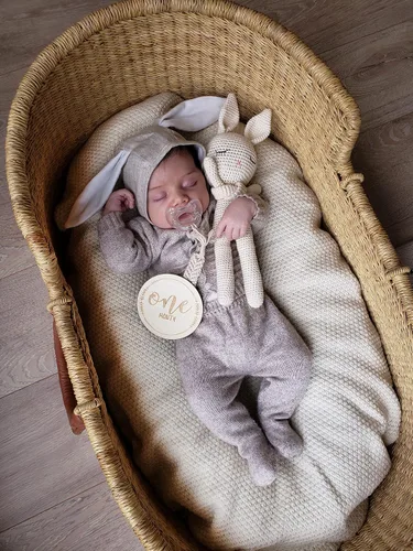 Miniatura 5 de Gorro de conejo para bebé, estilo vintage, algodón, lino, con orejas de conejo de terciopelo, sombrero de Pascua