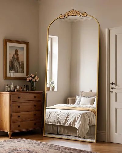 Miniatura 33 de Antok Espejo arqueado de longitud completa, espejo de piso de 71 x 28 pulgadas con tallado, espejos de cuerpo completo para decoración del hogar