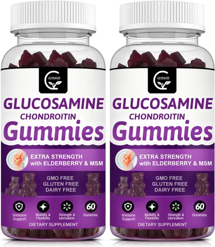 GORNVB Gomitas de Glucosamina Condroitina con MSM y Saúco de Fuerza Extra - Soporte para la Flexibilidad, Suplemento Antioxidante de Apoyo 60
