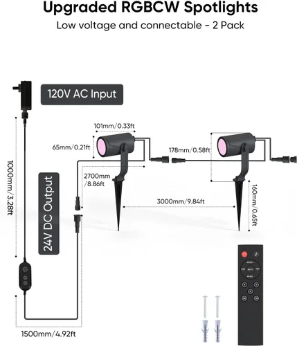 Miniatura 3 de APPECK Foco inteligente para exteriores de 600 lm, RGBCW+IC luces de paisaje que cambian de color, paquete de 2 unidades, iluminación de paisaje