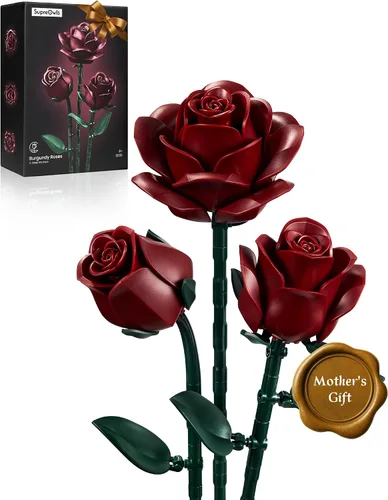 Miniatura 8 de iATOM Juego de construcción de flores de rosas negras, paquete de 3, regalo para el día de la madre, ella, novia, esposa, pareja, gótico, emo