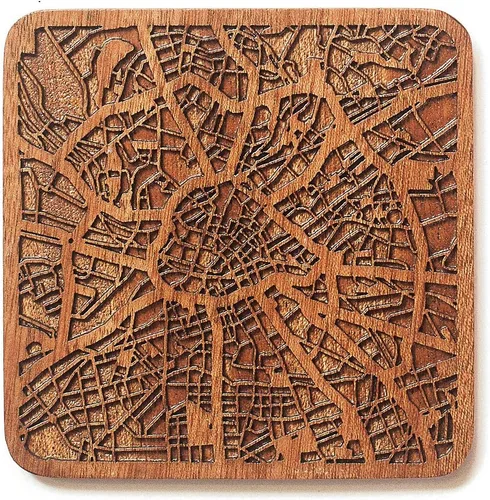 Miniatura 161 de Posavasos Amsterdam Map by O3 Design Studio, 1 pieza, posavasos de madera Sapele con mapa de la ciudad, hecho a mano, varias ciudades opcionales