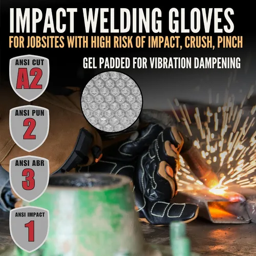 Miniatura 2 de Cestus 7027 Guantes de soldadura por impacto (1,3,12,60 pares) Palma acolchada de gel para manejo de herramientas eléctricas, amortiguación