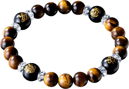 Lucky Shop Pulsera negra de las deidades guardianas de Japón, pulseras feng shui para dinero suerte y victoria 6-8 pulgadas, Piedra, Ónix