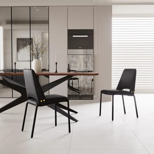 Miniatura 7 de YOUNIKE Black Luxury Modern Dining Chair Upholstered Faux Leather Comfy Kitchen Chair Single Armless Dining Room Accent Chair with Back for