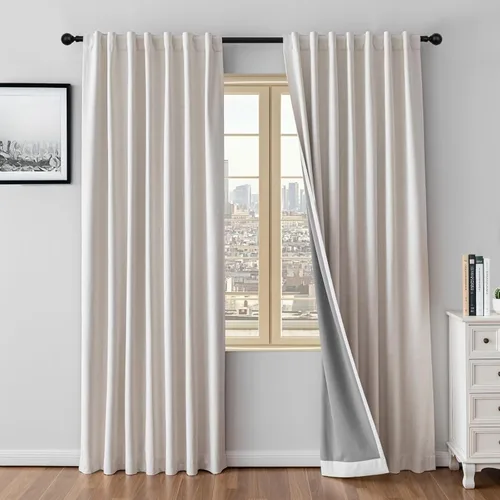 Miniatura 16 de Cortinas 100% opacas de lino sintético, 90 pulgadas de largo, 2 paneles para dormitorio o sala de estar, térmicas y atenuantes, con lengüetas