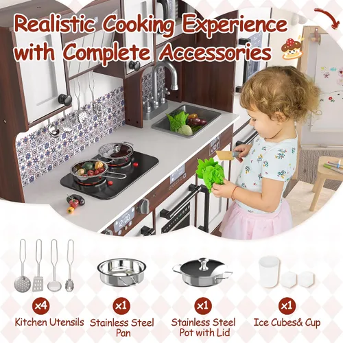 Miniatura 5 de BRINJOY Juego de cocina de madera para niños de 2 piezas, juego de cocina de madera para niños pequeños, cocina de simulación modular con estufa