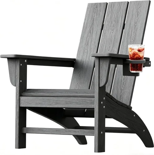 Miniatura 8 de Silla Adirondack de Madera Sintética Adiromoti, Sillas de Patio Resistente a Todo Clima, Aspecto de Madera, Silla Pre-Ensamblada para Fuego al Aire