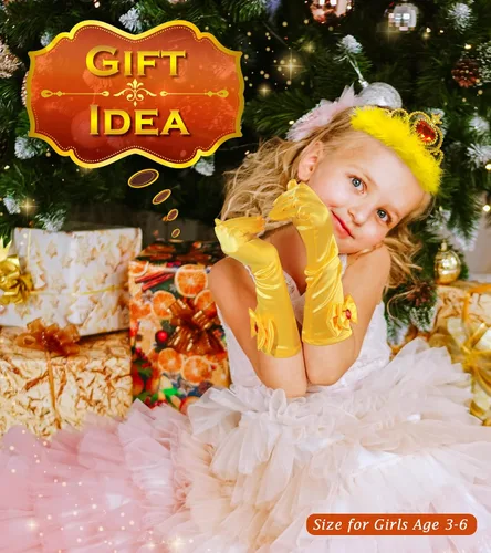 Miniatura 2 de Accesorios de disfraz de princesa, guantes de princesa, BIBUTY 7 piezas para niñas pequeñas con corona de princesa, varita, guantes, collar, aretes