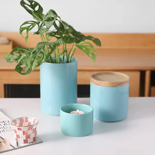 Miniatura 4 de Sweejar Kitchen Canisters - Tarro de cerámica para almacenamiento de alimentos, recipientes apilables con sello hermético y tapa de madera