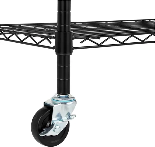 Miniatura 5 de Amazon Basics Estantería de almacenamiento ajustable de 4 estantes, resistente, sobre ruedas giratorias de 3 pulgadas, estante de alambre Negro