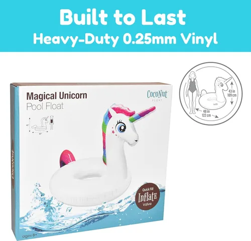 Miniatura 5 de Flotador mágico de coco para piscina de unicornio para exteriores, anillo inflable gigante para piscina, tubo de descanso duradero y juguete