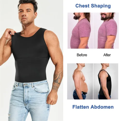 Miniatura 4 de Camiseta de compresión para hombre, adelgaza y moldea el cuerpo - chaleco de entrenamiento, camiseta de tirantes, para marcar abdominales, camisetas