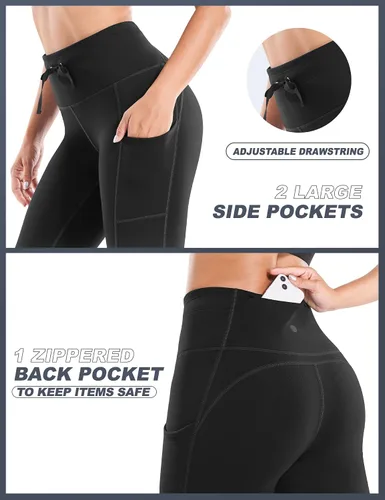 Miniatura 3 de Ewedoos Leggings con forro polar para mujer, impermeables, de invierno, para mujer, de cintura alta, con 3 bolsillos