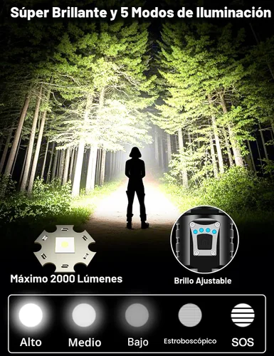 Miniatura 2 de PHIXTON Linternas Recargables de Alto Lumen 10000 Súper Brillantes de Largo Alcance 3280 Pies, Larga Duración 15H Potente USB C LED Linterna Fuerte
