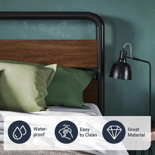 Miniatura 4 de Allewie Base de cama de metal tamaño Queen con cabecero y estribo de madera curvos, plataforma de hierro resistente con almacenamiento debajo