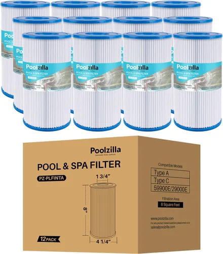 Poolzilla Paquete de 12 cartuchos de filtro de piscina para tipo A o C, compatible con Intex 29000E/59900E, filtros de piscina fáciles de instalar,