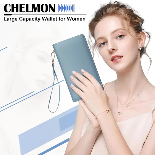 Miniatura 86 de Chelmon - Monedero para mujer de cuero genuino con bloqueo de señal RFID, para tarjetas de crédito
