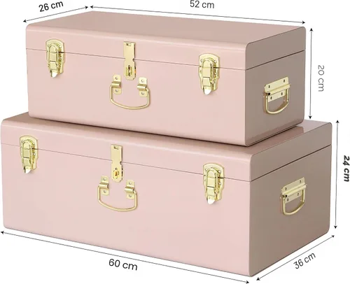 Miniatura 2 de Vixdonos Conjunto de 2 baúles de almacenamiento decorativos de metal – baúl para dormitorio universitario con asa (rosa)