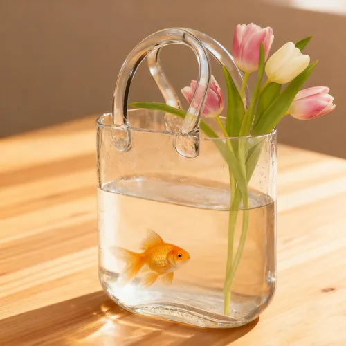 Miniatura 8 de Noamus Florero Bolso para Flores, Jarrones Únicos de Vidrio Transparente en Forma de Bolsa con Asa, Florero de Flores con Forma de Bolso Pecera