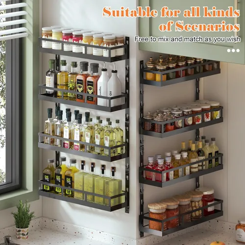 Miniatura 2 de X-cosrack Organizador de especias de 8 niveles ajustable – Organizador para ahorrar espacio montado en la pared con cestas mixtas, soporte para Negro