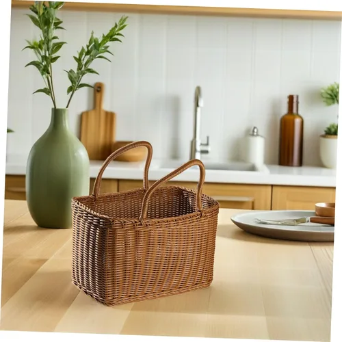 Miniatura 6 de VOSAREA Cesta de mano tejida para almacenamiento y arreglo floral, contenedor decorativo para el hogar, estilo japonés, cesta de picnic para uso