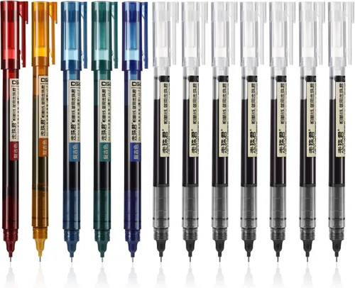 Frienda 12 bolígrafos de punta rodante de 0,5 mm, bolígrafos de tinta líquida de secado rápido de alta calidad japonesa, punta extrafina, escritura