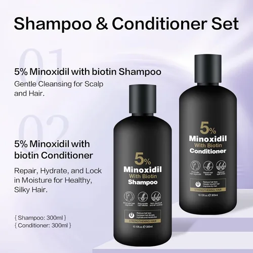 Miniatura 5 de Set de Champú y Acondicionador de Minoxidil para el Crecimiento del Cabello – Biotina, Ginseng y Jengibre – Apoya Cabello Más Grueso y Abundante