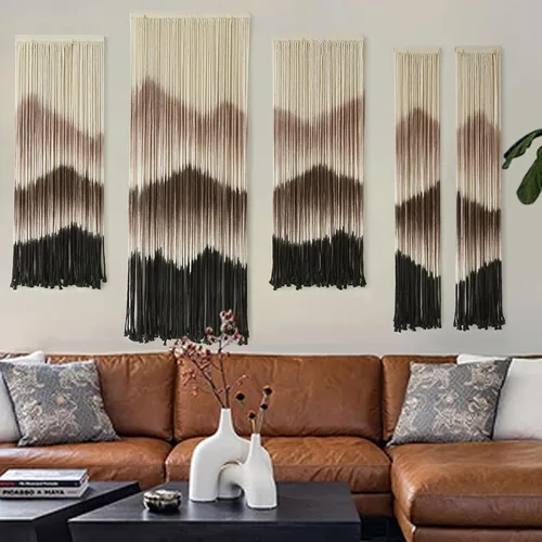 Miniatura 8 de IOWER Macramé para colgar en la pared, paisaje de montaña grande, arte de pared bohemio, hecho a mano, decoración de pared para el hogar, sala