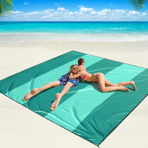Miniatura 20 de WIWIGO Manta de playa impermeable a prueba de arena tapete de playa 79" X 83"/10'x9' para 2-8 adultos, de secado rápido, tapete de picnic al aire